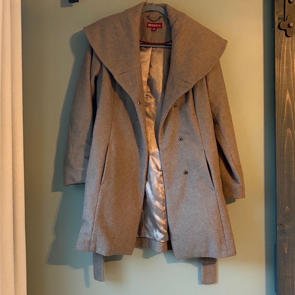 Merona Tan Wool Coat with pockets and belt